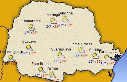 Previsão do Tempo no Paraná, imagens do satélite e mapa de chuvas no radar.